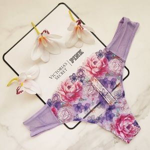 Purple floral embroidery thong VS